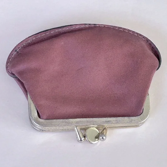 💥RARE💥1930s Antique Double Pocket Unique Kiss Lock Stamped Cowhide Coin Purse - Picture 7 of 10